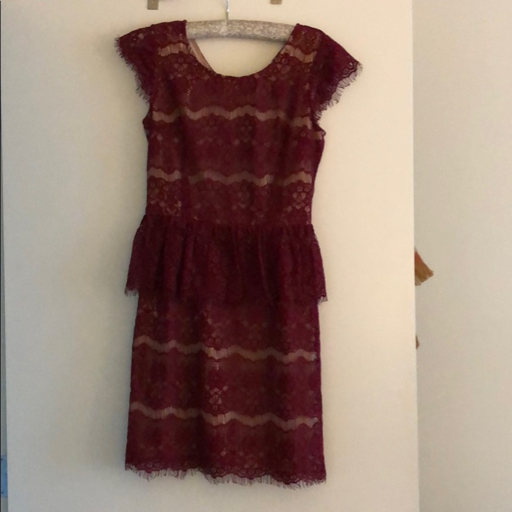 Burgundy lace peplum dress
